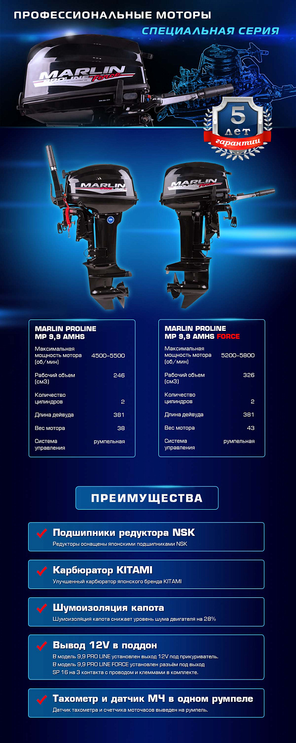 Лодочный мотор MARLIN PROLINE MP 9.9 (20) AMHS FORCE в Якутске